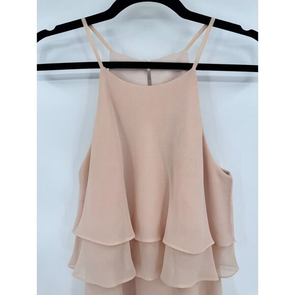 JENNY YOO Charlie Halter Top Ruffle Chiffon Maxi Dress Gown Size 2 - Picture 3 of 7